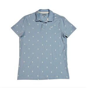 Hollister Blue Polo Shirt with Classic Collar and Soft Fabric pineapple print